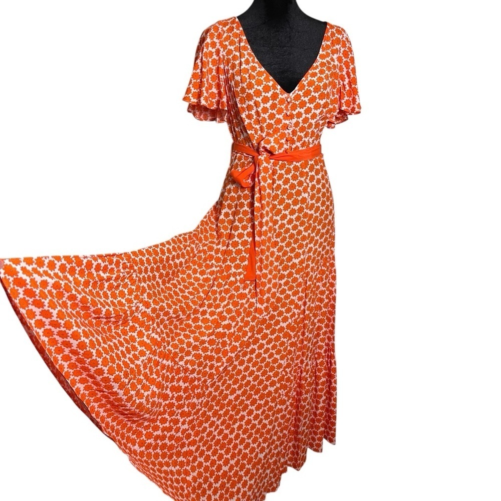 Diane Von Furstenberg Leila Daisy Dots Tiered Flutter Sleeve Midi Dress Sz. 6 - Picture 9 of 12